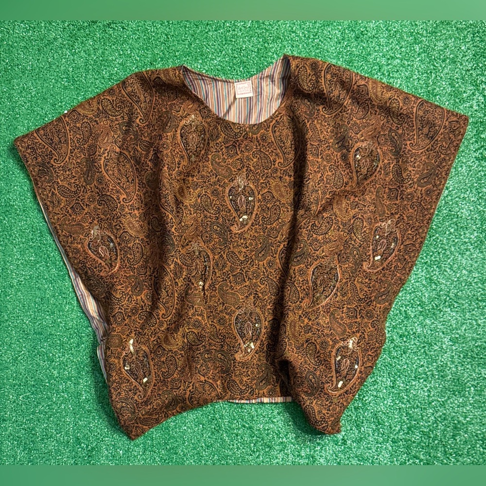 April Cornell Trading Brown Paisley Lagenlook Poncho Scarf Wrap Cottagecore Boho